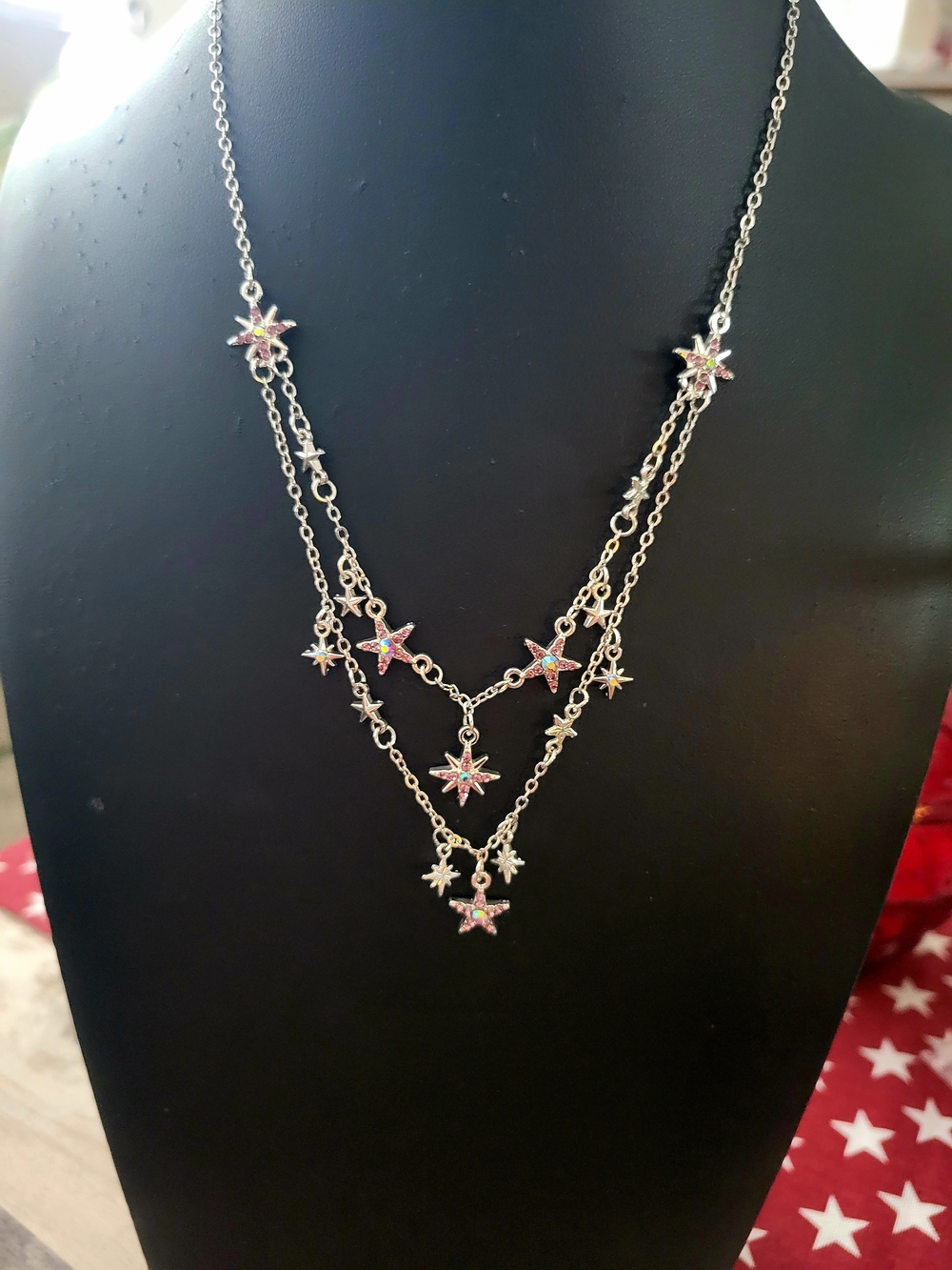 Paparazzi Multi-Layer Star Pendant Necklace with Pink Accents